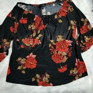 Floral Black & Red Blouse